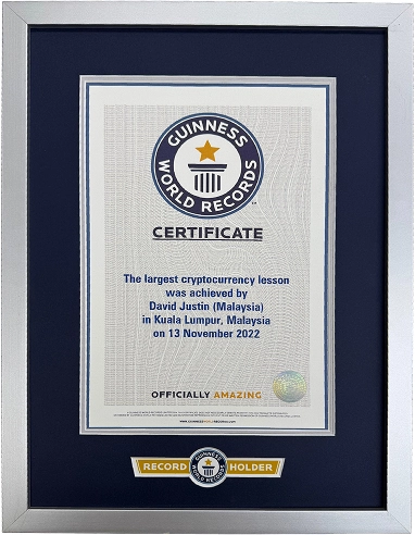 Guinness World Records certificate for the largest cryptocurrency lesson